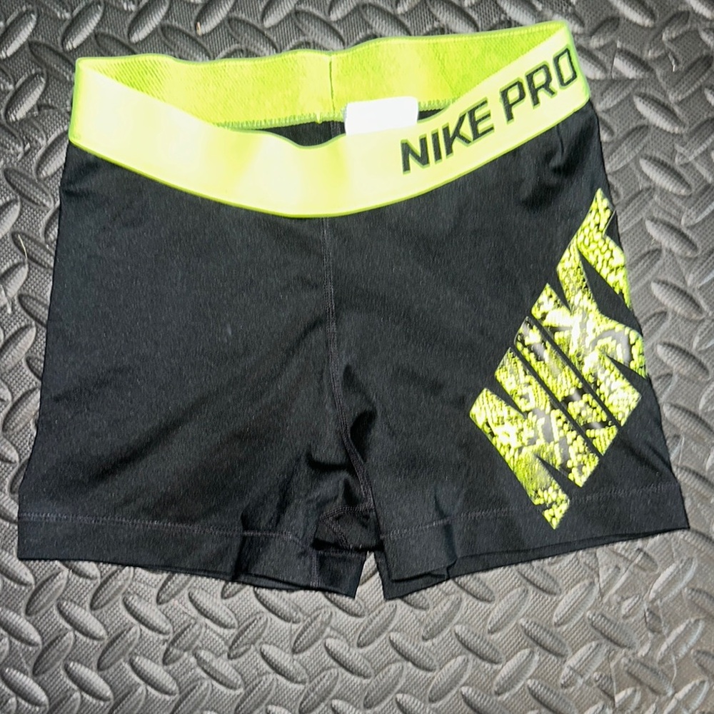 Nike Pro Black and Neon Green Athletic Shorts